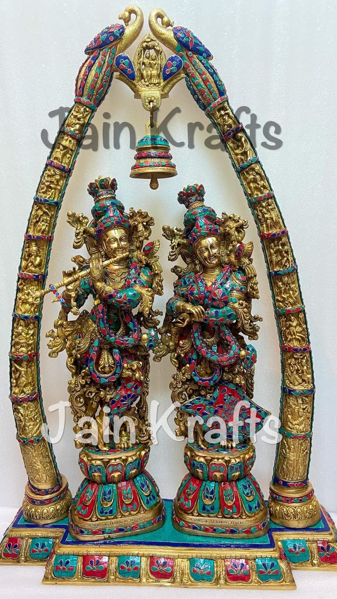Brass radha krishna with prabhavali and exclusive Stone Work
