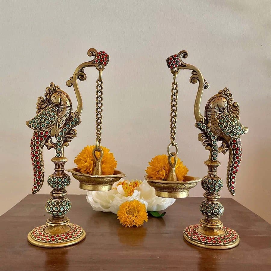 Brass Shankh & Chakra Diya – Medium Size Set of 2 (Version 2)